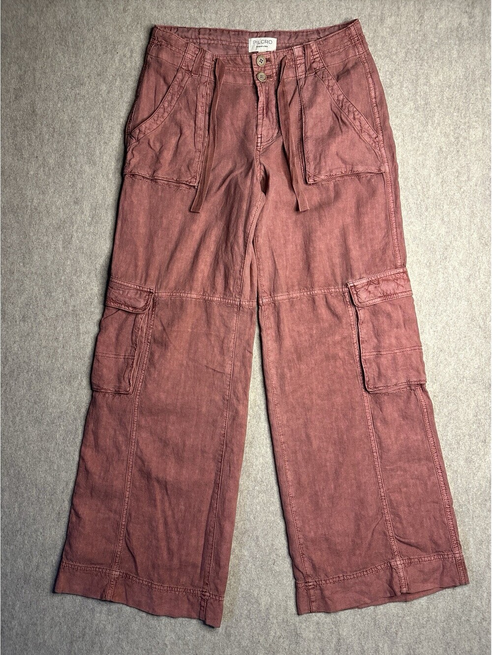 Anthro Pilcro Pink Beach Cargo Linen Blend Wide Leg Women’s 26